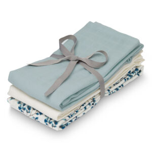 Cam Cam hydrofiele doeken set van drie 70x70 - fiori, petrol, creme white