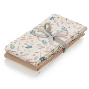 Cam Cam hydrofiele doeken set van drie 70x70 - pressed leaves rose,dusty rose,creme white