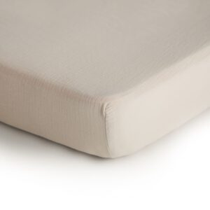 Mushie hoeslaken ledikant 60x120 - fog/beige