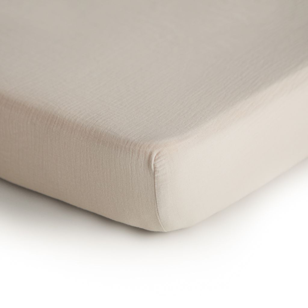 Mushie hoeslaken ledikant 60x120 - fog/beige