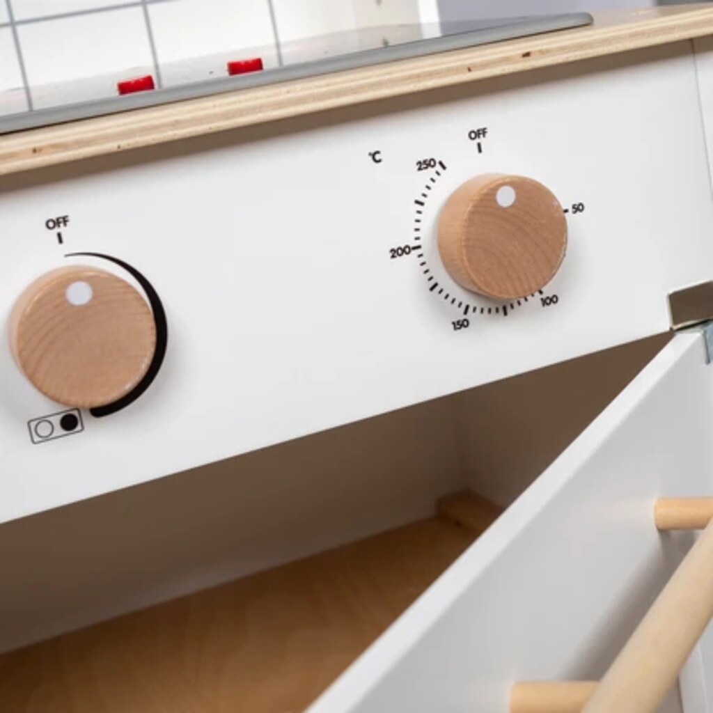 Mama Memo speelgoed keuken van hout met licht en geluid - wit - Afbeelding 4