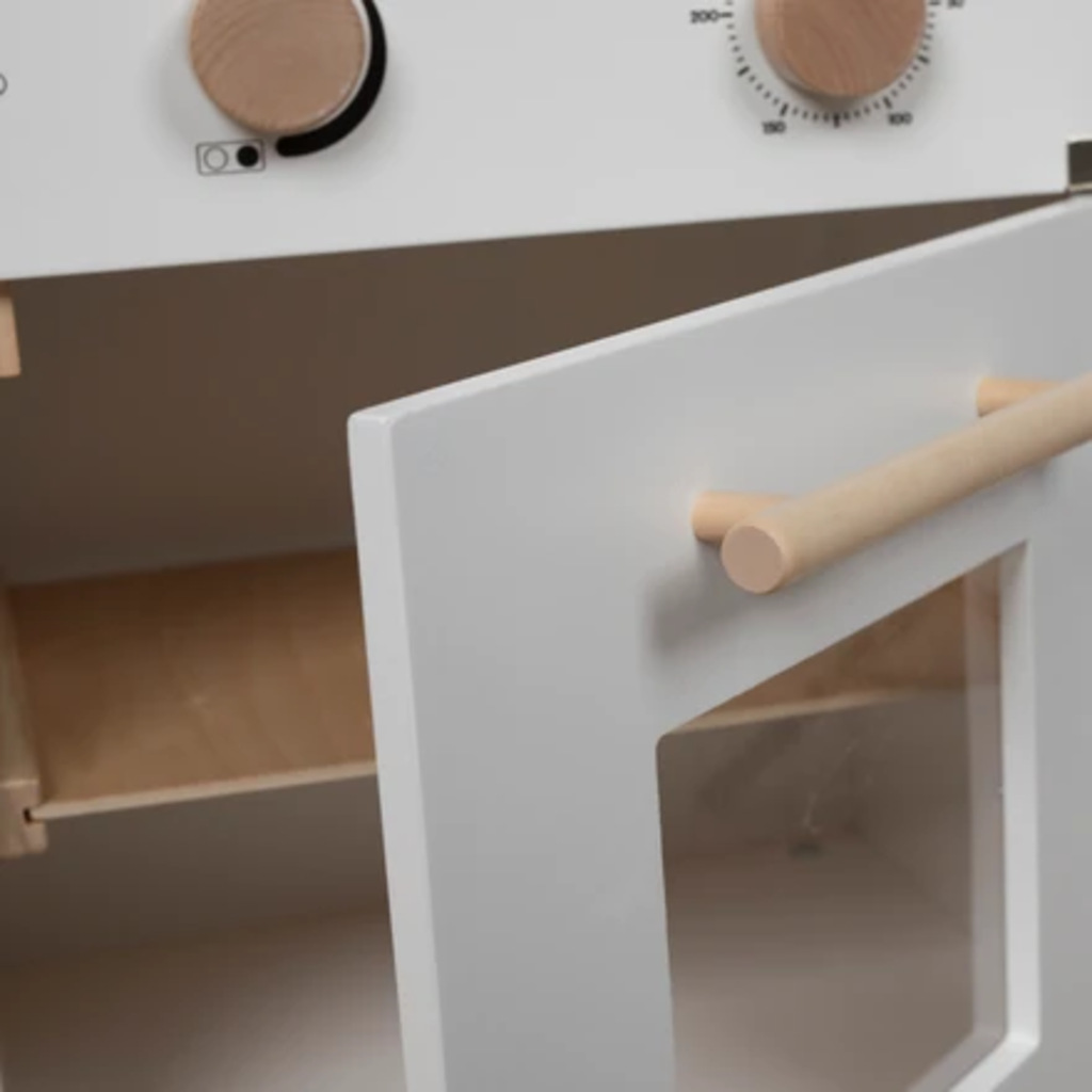 Mama Memo speelgoed keuken van hout met licht en geluid - wit - Afbeelding 5