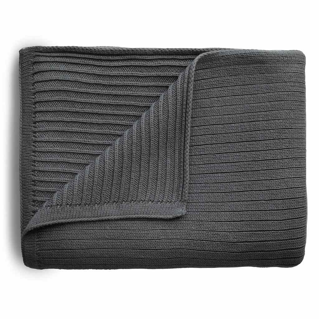 Wiegdeken gebreid ribbed - dark gray melange