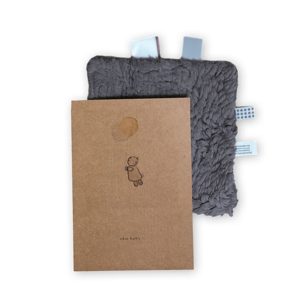 Snoozebaby kraamcadeau knuffeldoekje met kaart - storm grey