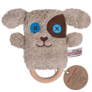 O.B. Designs pluche rammelaar hond Duke op bijtring - bruin