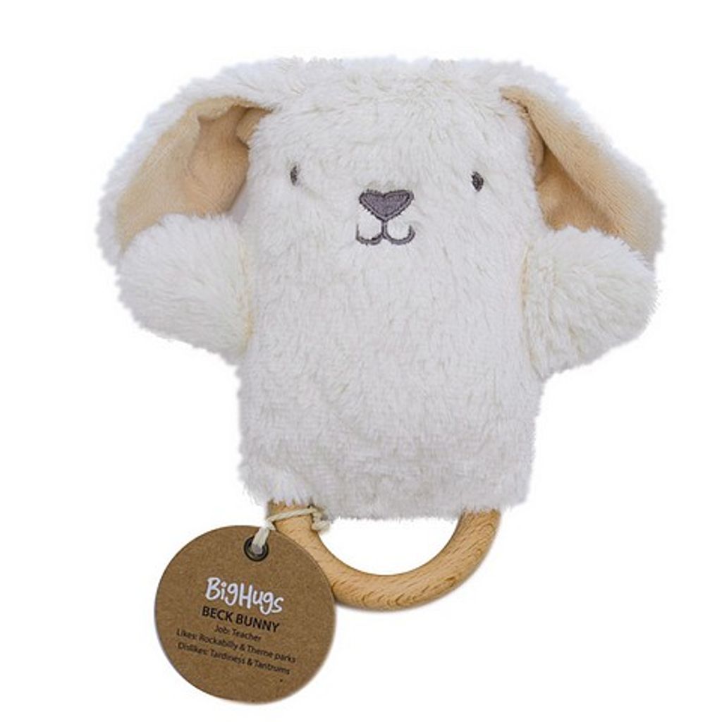 O.B. Designs pluche rammelaar konijn Beck op bijtring - wit