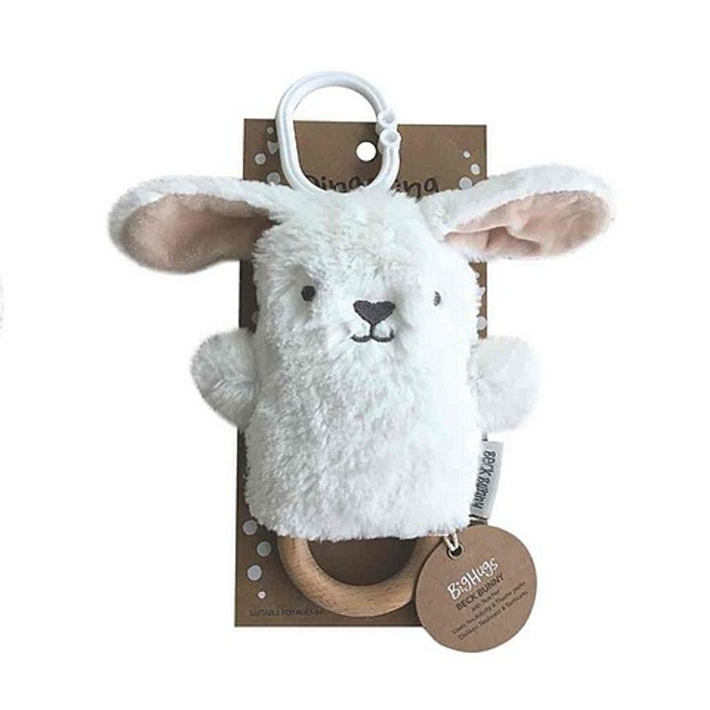 O.B. Designs pluche rammelaar konijn Beck op bijtring - wit - Afbeelding 2