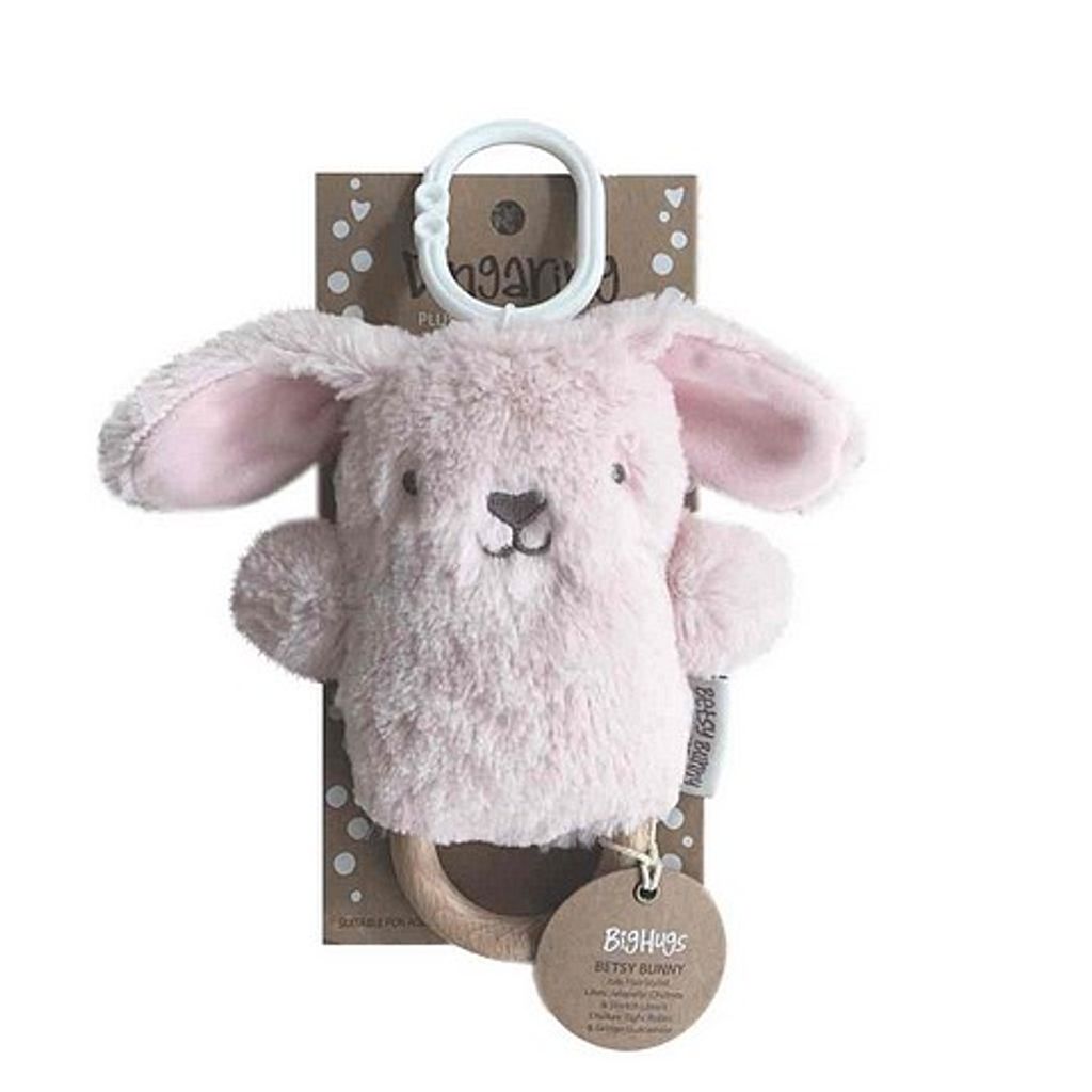 O.B. Designs pluche rammelaar konijn Betsy op bijtring - roze - Afbeelding 2
