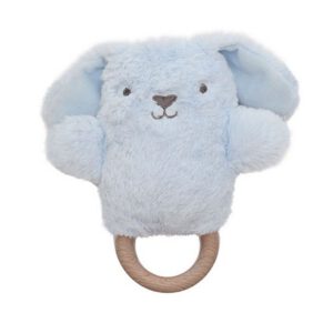 O.B. Designs pluche rammelaar konijn Bruce op bijtring - blauw