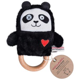 O.B. Designs pluche rammelaar panda op bijtring - zwart