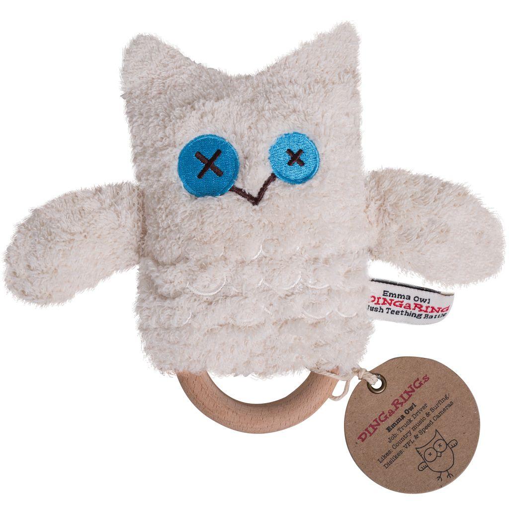 O.B. Designs pluche rammelaar uil Emma op bijtring - creme
