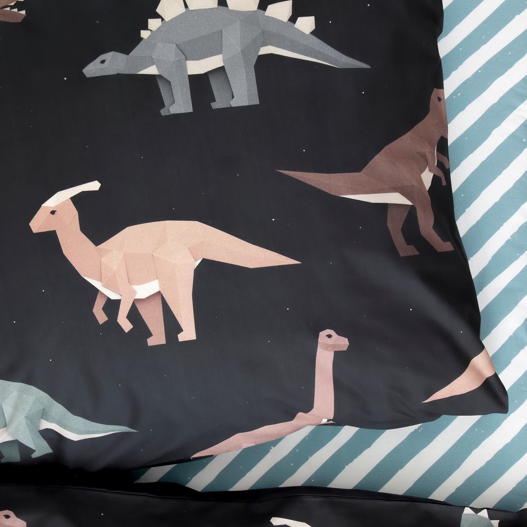 Studio Ditte kinderdekbedovertrek dinosaurus 140x200/60x70 - donkergrijs - Afbeelding 2