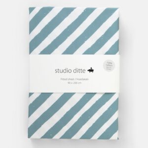 Studio Ditte hoeslaken voor peuterbed met print strepen 70x150 - blauw