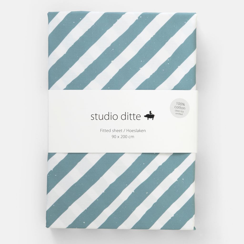 Studio Ditte hoeslaken voor peuterbed met print strepen 70x150 - blauw