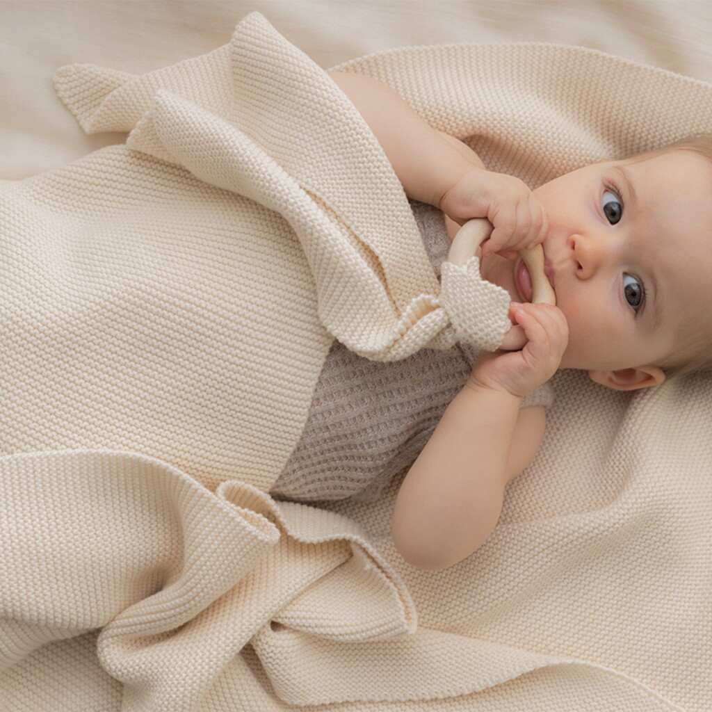 Nobodinoz gebreide knuffeldoek met bijtring - creme wit - Afbeelding 3