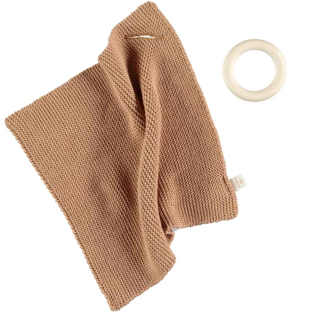 Nobodinoz gebreide knuffeldoek met bijtring - bruin - Afbeelding 2