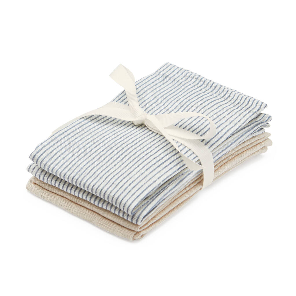 Cam Cam spuugdoekjes hydrofiel mix set van vier - classic stripes blue / praline