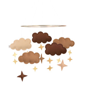Baby Bello vilten babymobiel wolken - pecan wood / bruin
