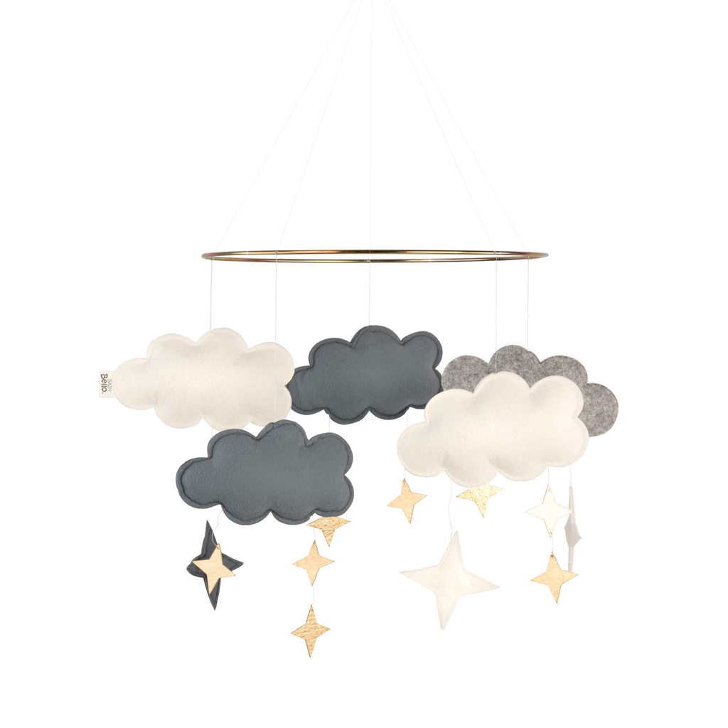 Baby Bello vilten babymobiel wolken - stone blue / blauw
