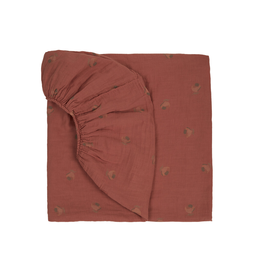 Nobodinoz hoeslaken ledikant wabi sabi print 70x140 - blossom rosewood