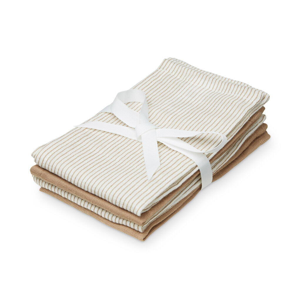Cam Cam spuugdoekjes hydrofiel mix set van vier - classic stripes camel / praline