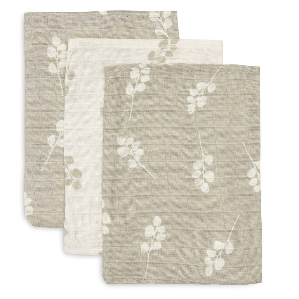 Jollein hydrofiele washandjes set van drie - twig olive green
