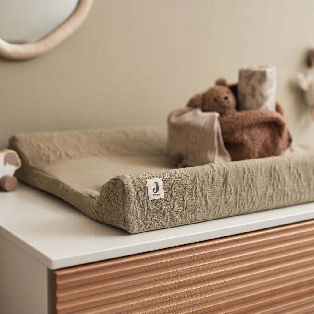 Jollein aankleedkussenhoes soft waves - 50x70 cm /olive green - Afbeelding 6