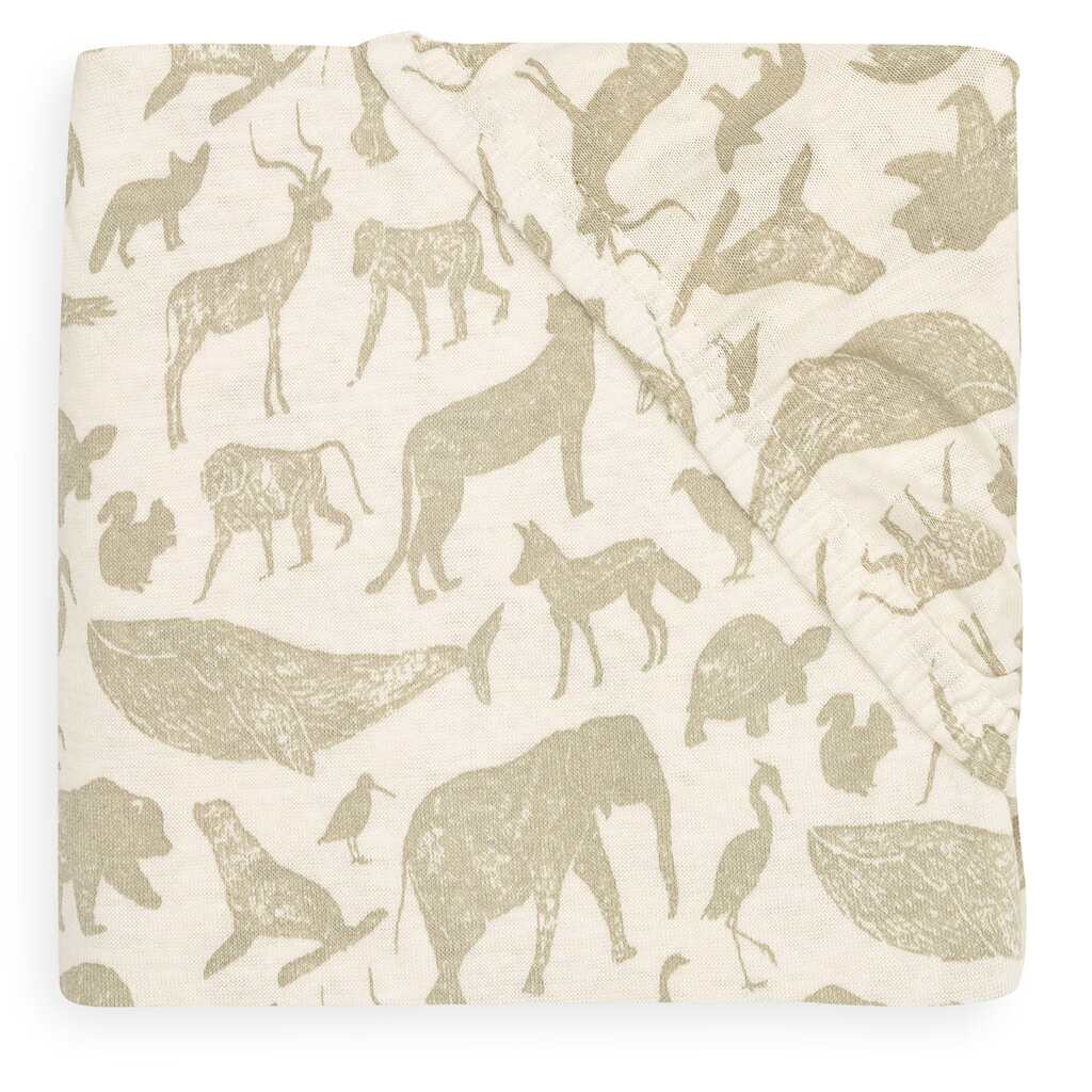 Jollein hoeslaken wieg 40x80/50x90 - animals olive green
