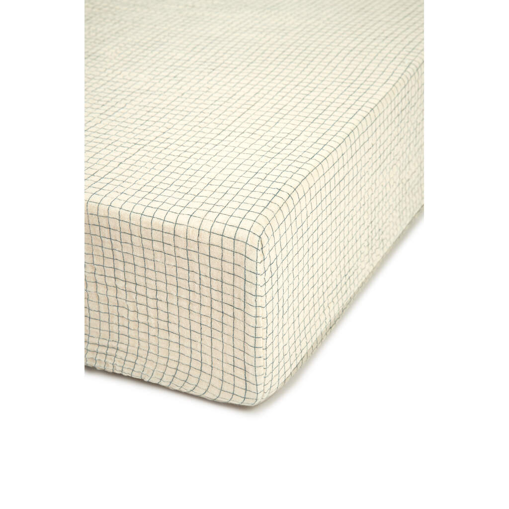 Nobodinoz hoeslaken wieg wabi sabi print 40x80 - blue grid - Afbeelding 2