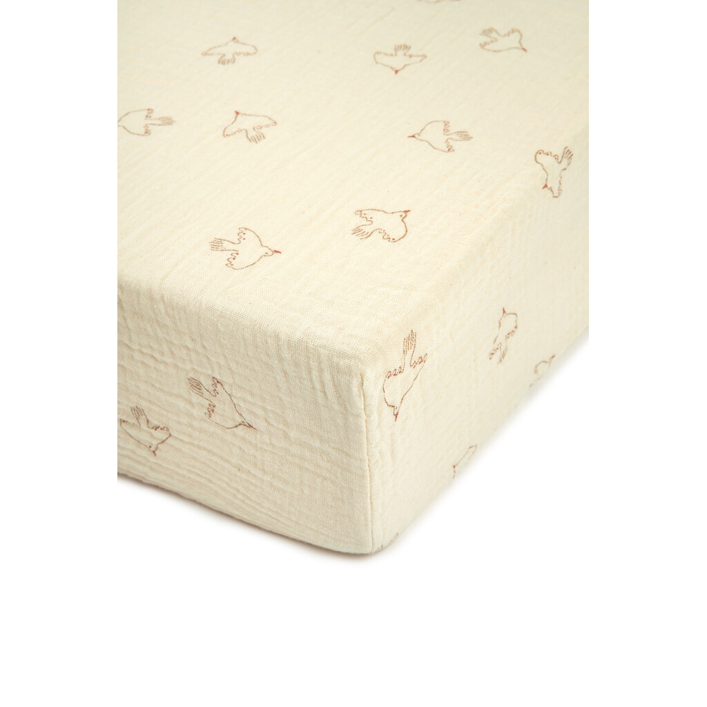 Nobodinoz hoeslaken wieg wabi sabi print 40x80 - brown hoshi birds - Afbeelding 2