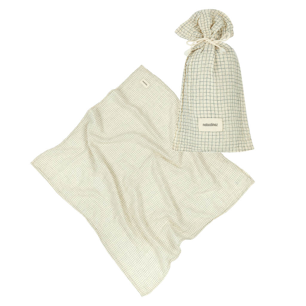 Nobodinoz hydrofiele doek wabi sabi 70x70 - blue grid