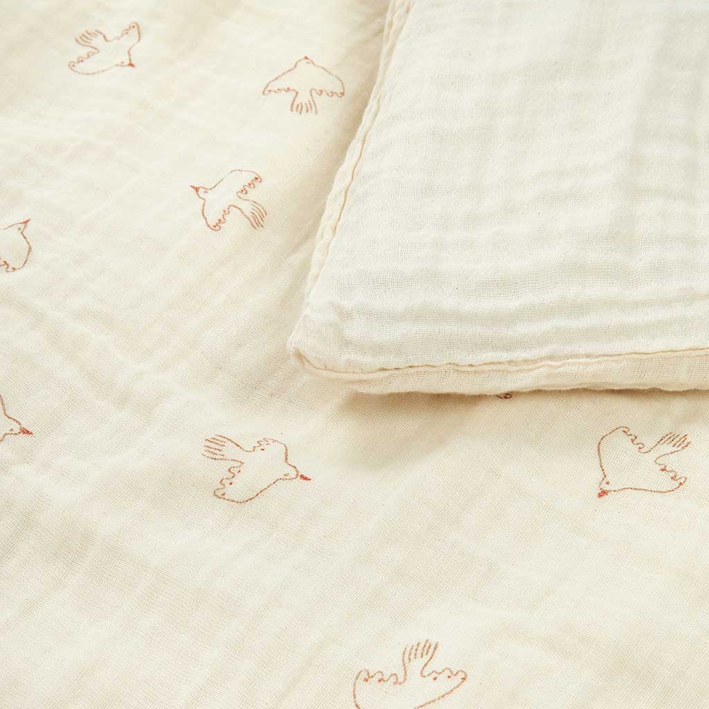 Nobodinoz kinderdekbedovertrek wabi sabi 150x200 - brown hoshi birds - Afbeelding 7