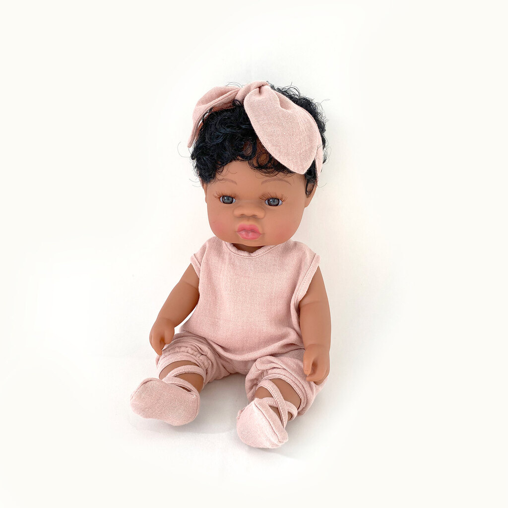 Mrs Ertha babypop met kort haar donkere krullen - 35 cm - Afbeelding 2