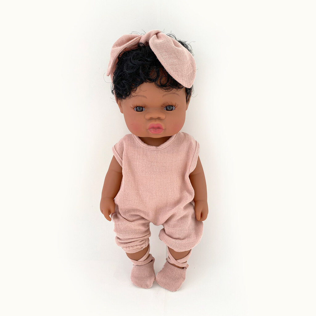 Mrs Ertha babypop met kort haar donkere krullen - 35 cm - Afbeelding 3