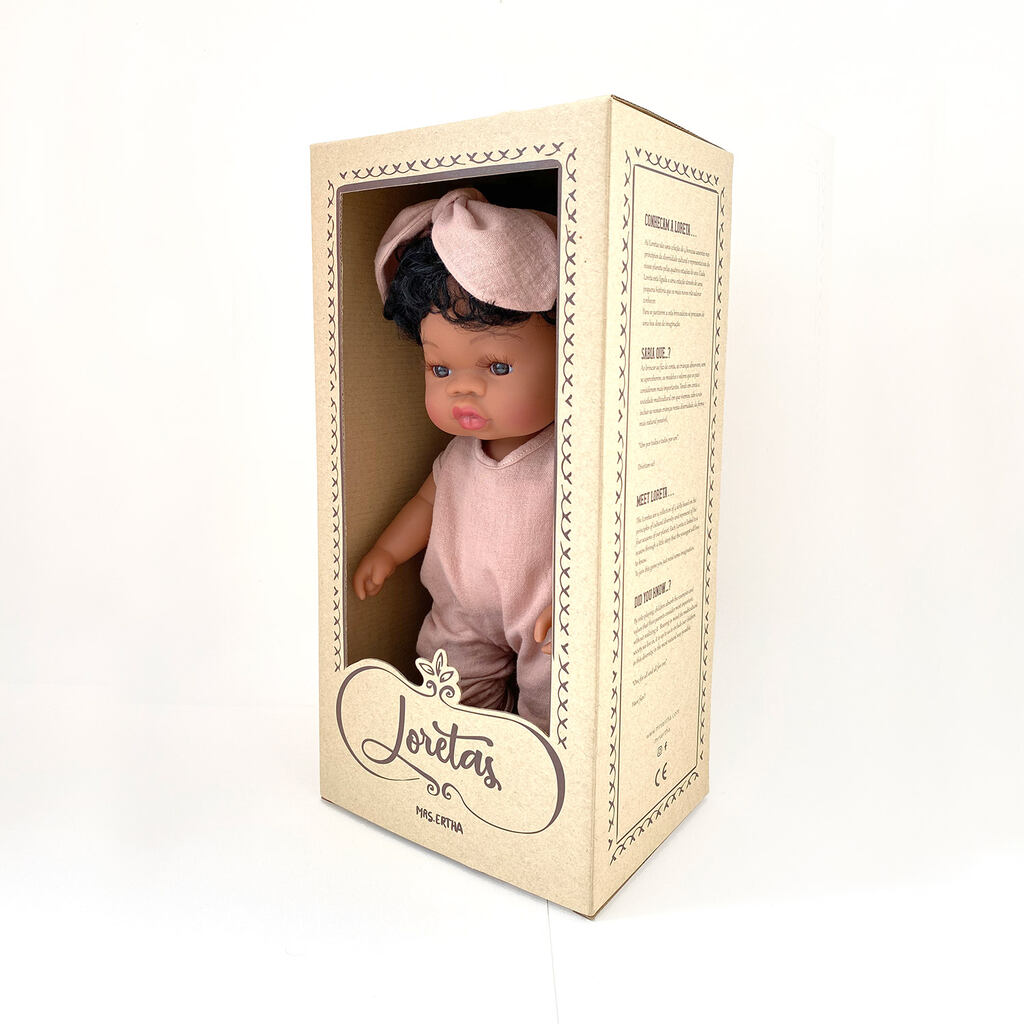 Mrs Ertha babypop met kort haar donkere krullen - 35 cm - Afbeelding 4