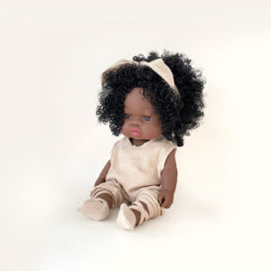 Mrs Ertha babypop met lang haar donkere krullen - 35 cm