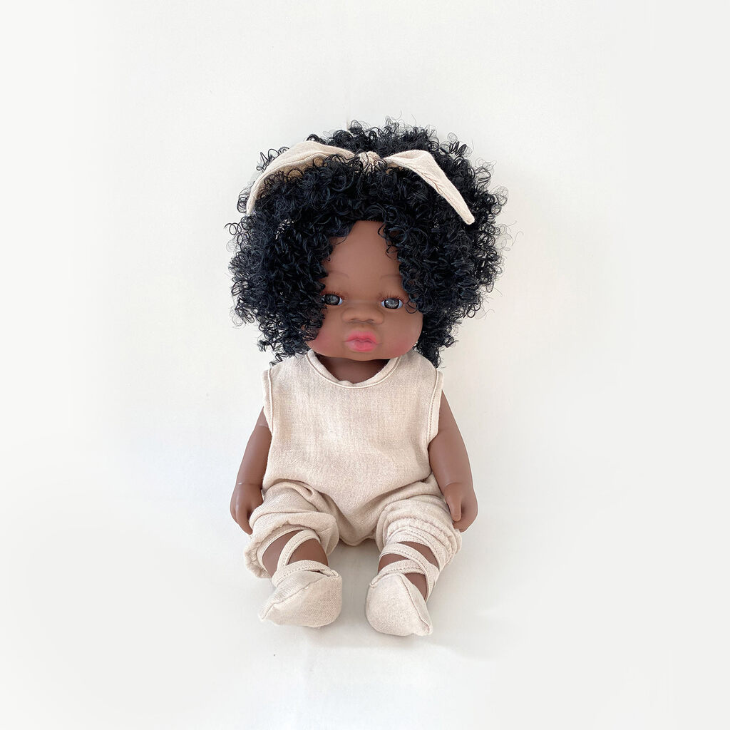 Mrs Ertha babypop met lang haar donkere krullen - 35 cm - Afbeelding 2
