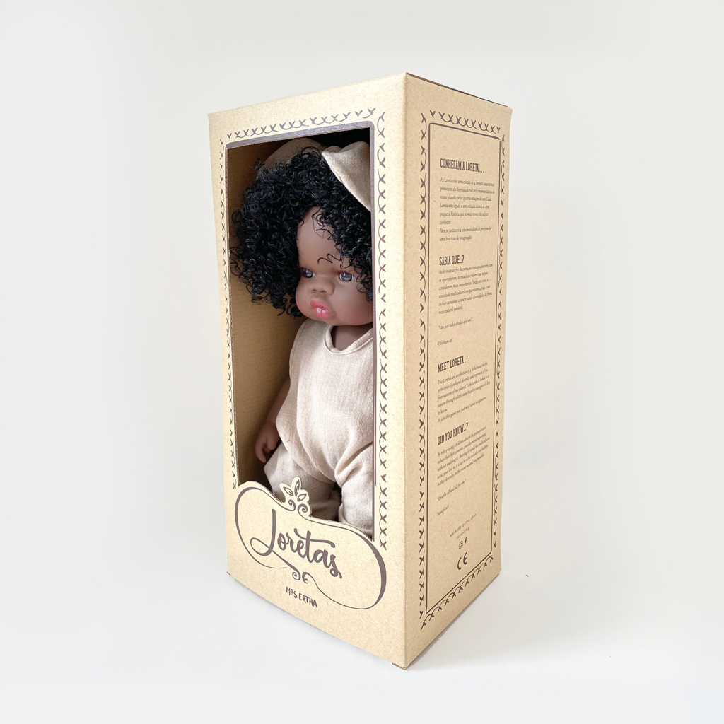 Mrs Ertha babypop met lang haar donkere krullen - 35 cm - Afbeelding 3