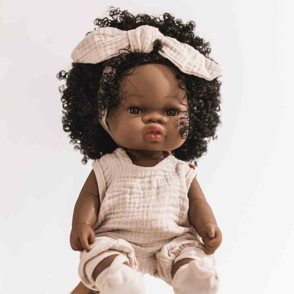 Mrs Ertha babypop met lang haar donkere krullen - 35 cm - Afbeelding 7
