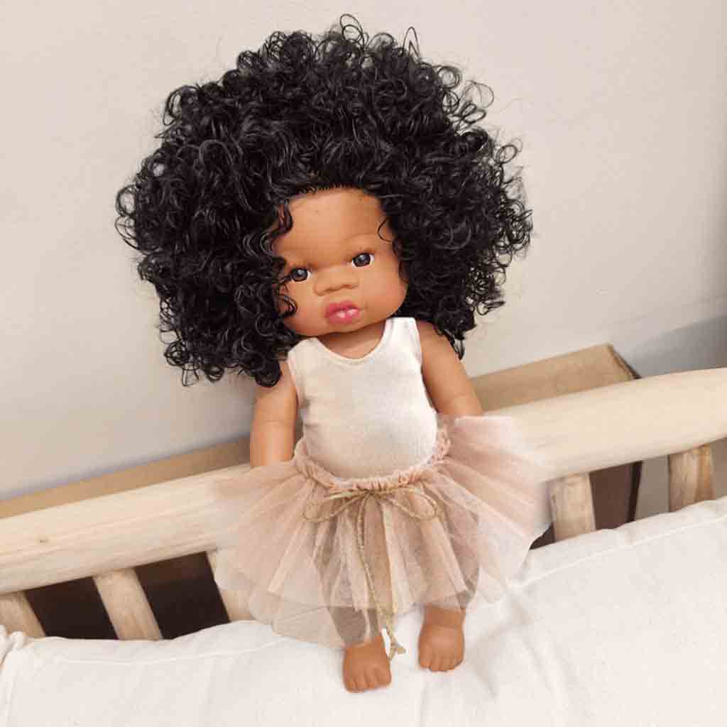 Mrs Ertha babypop met lang haar donkere krullen - 35 cm - Afbeelding 9