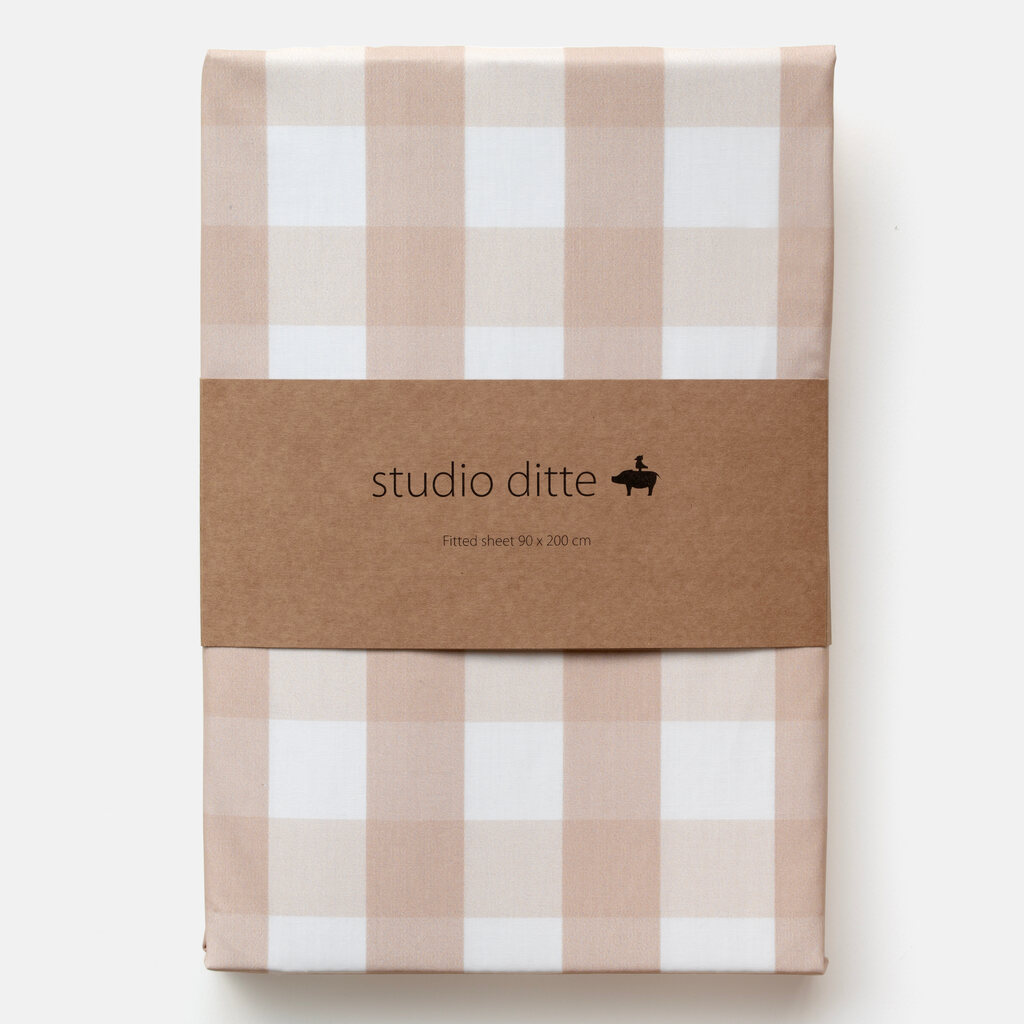 Studio Ditte hoeslaken met print ruit 90x200 - roze