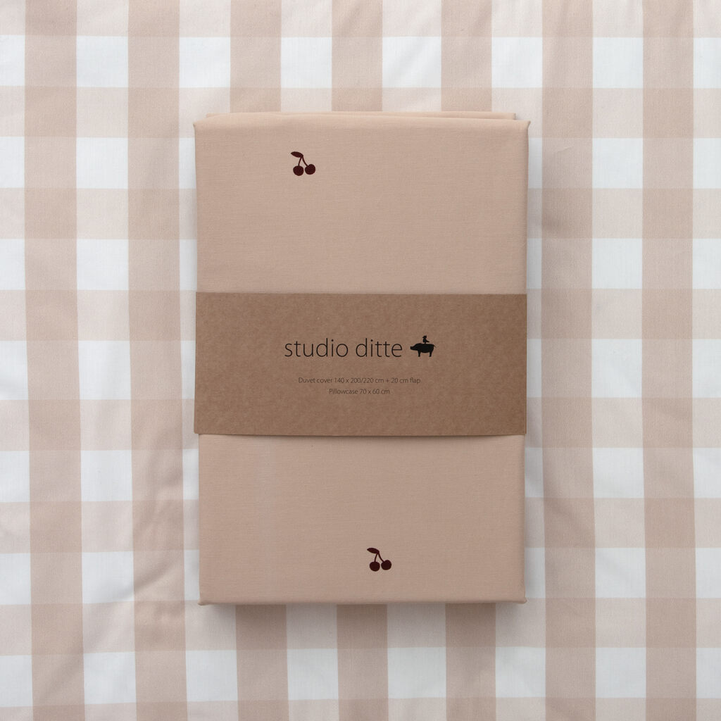 Studio Ditte hoeslaken met print ruit 90x200 - roze - Afbeelding 7