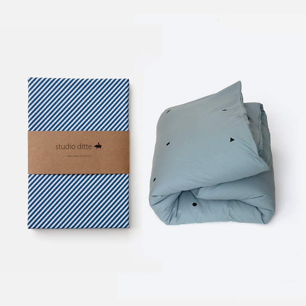 Studio Ditte hoeslaken met print schuine streep 90x200 - blauw - Afbeelding 2