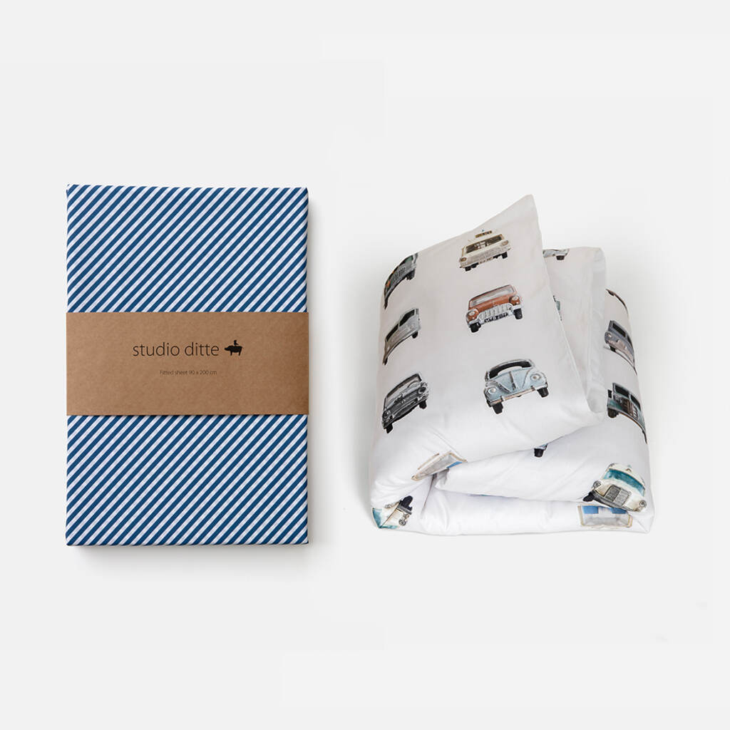 Studio Ditte hoeslaken met print schuine streep 90x200 - blauw - Afbeelding 3