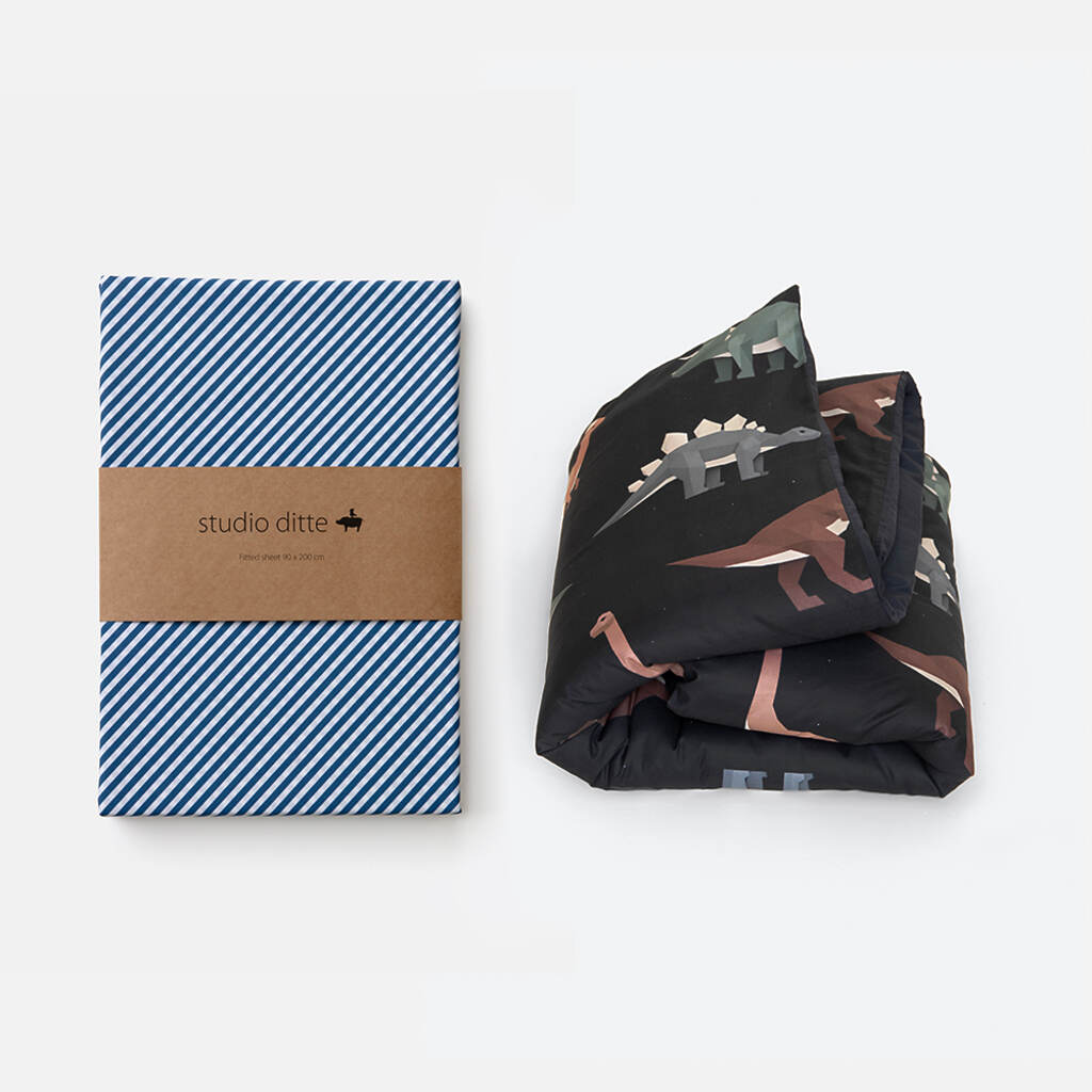 Studio Ditte hoeslaken met print schuine streep 90x200 - blauw - Afbeelding 4