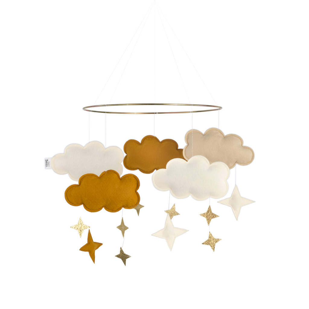 Baby Bello vilten babymobiel wolken - honey musterd