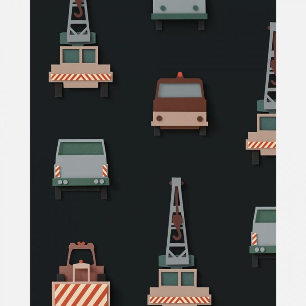 Studio Ditte behang - werkauto / donkergrijs