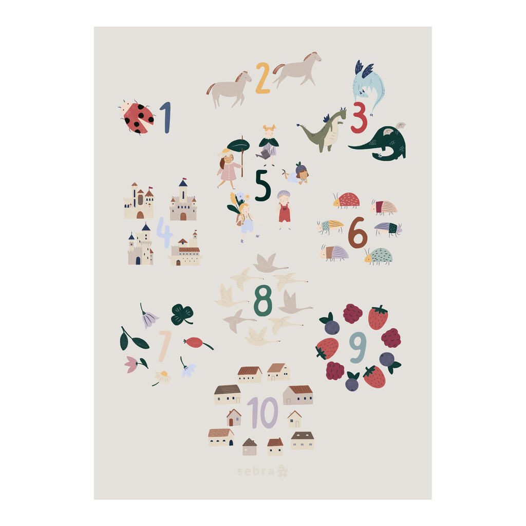 Sebra cijfer 1-10 poster - pixie/dragon