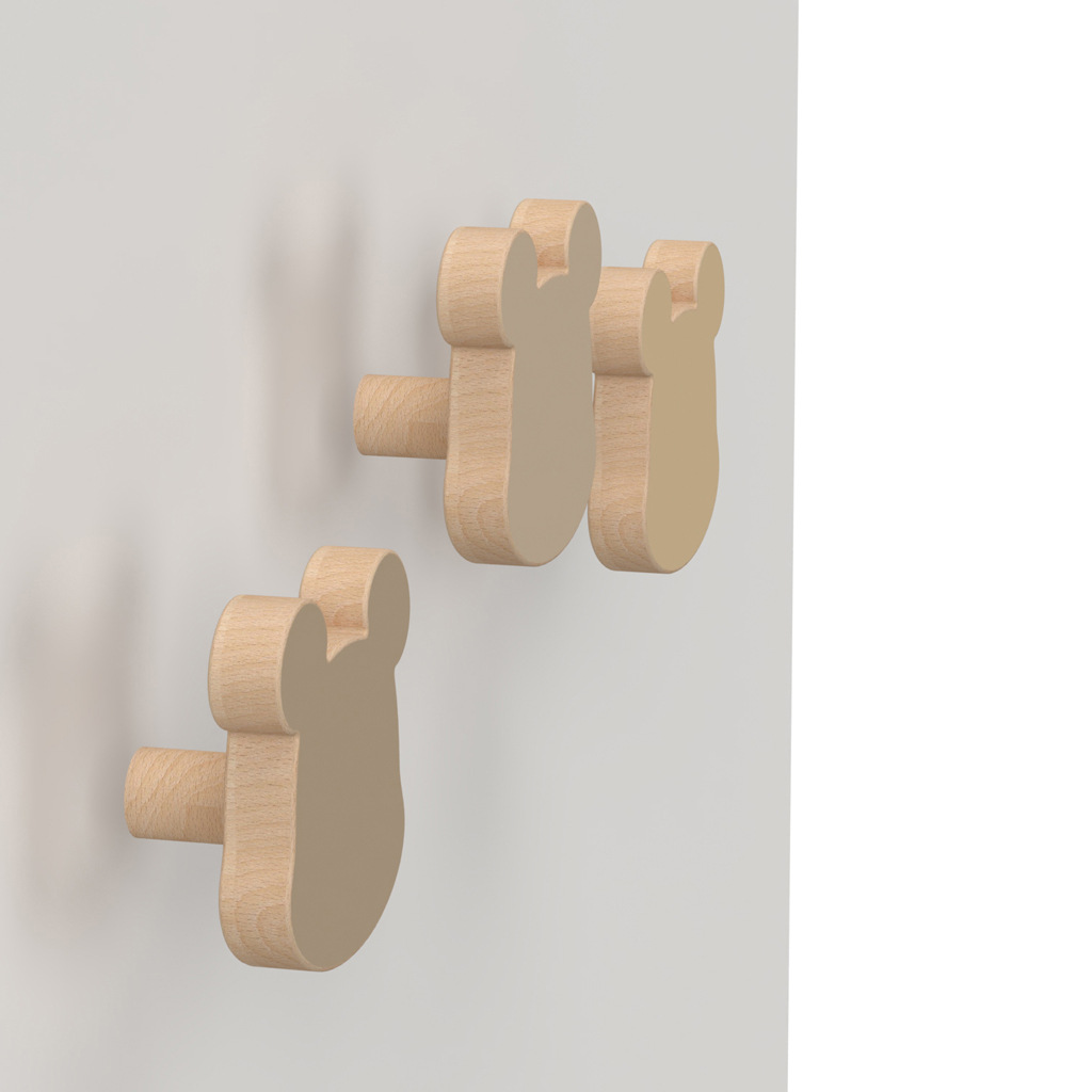 Cam Cam wandhaakjes hout set van 3 dieren - konijn - Afbeelding 2