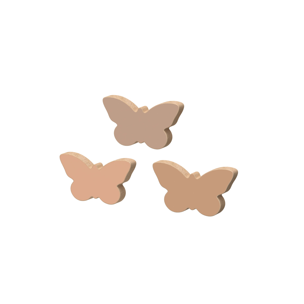 Cam Cam wandhaakjes hout set van 3 dieren - vlinders